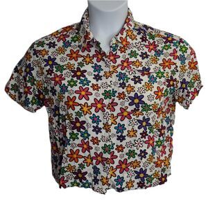 VANS retro‎ flower take charge button up short sleeve cropped top S